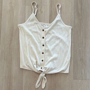 bp Ribbed Tie-Front Cami Tank - Cream